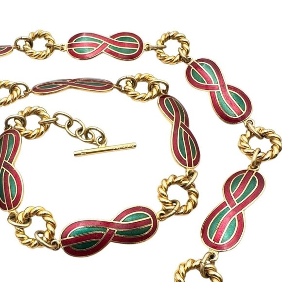 Vintage Gucci Womens Belt Or Necklace Gold Plated Red Green Enamel 36 Inch - Picture 1 of 7